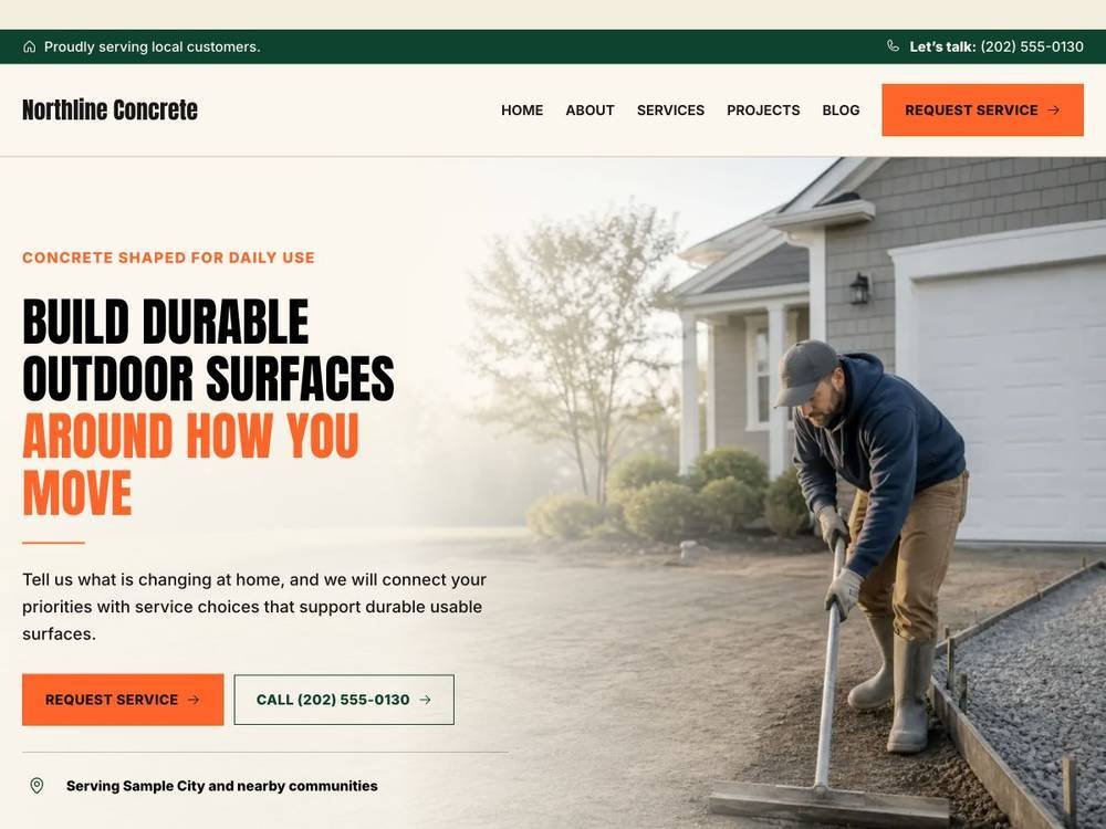 Northline Concrete homepage design preview