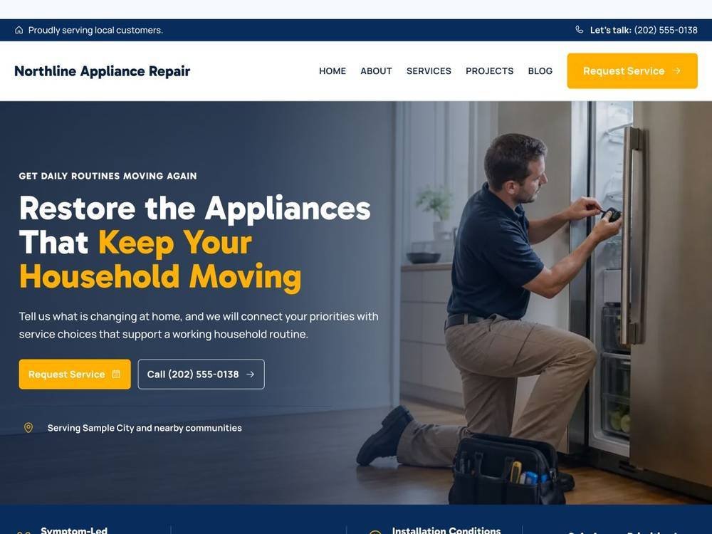 Northline Appliance Repair homepage design preview